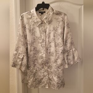 EUC White & black floral stitched blouse (W)